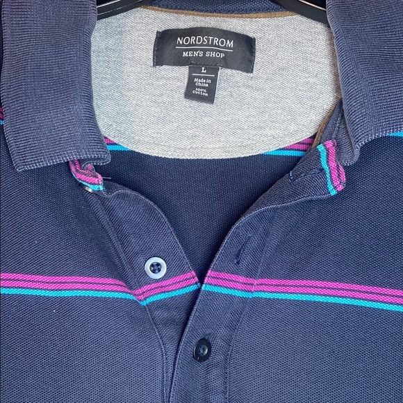 Nordstrom Men's Black Polo Shirt with Neon Stripes Size Large - Picture 4 of 6